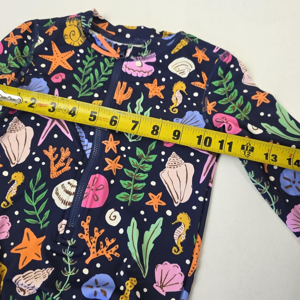 Quince Swimsuit Kids 5T Blue Long Sleeve Zip One Piece Navy Seashells Print - Picture 7 of 10